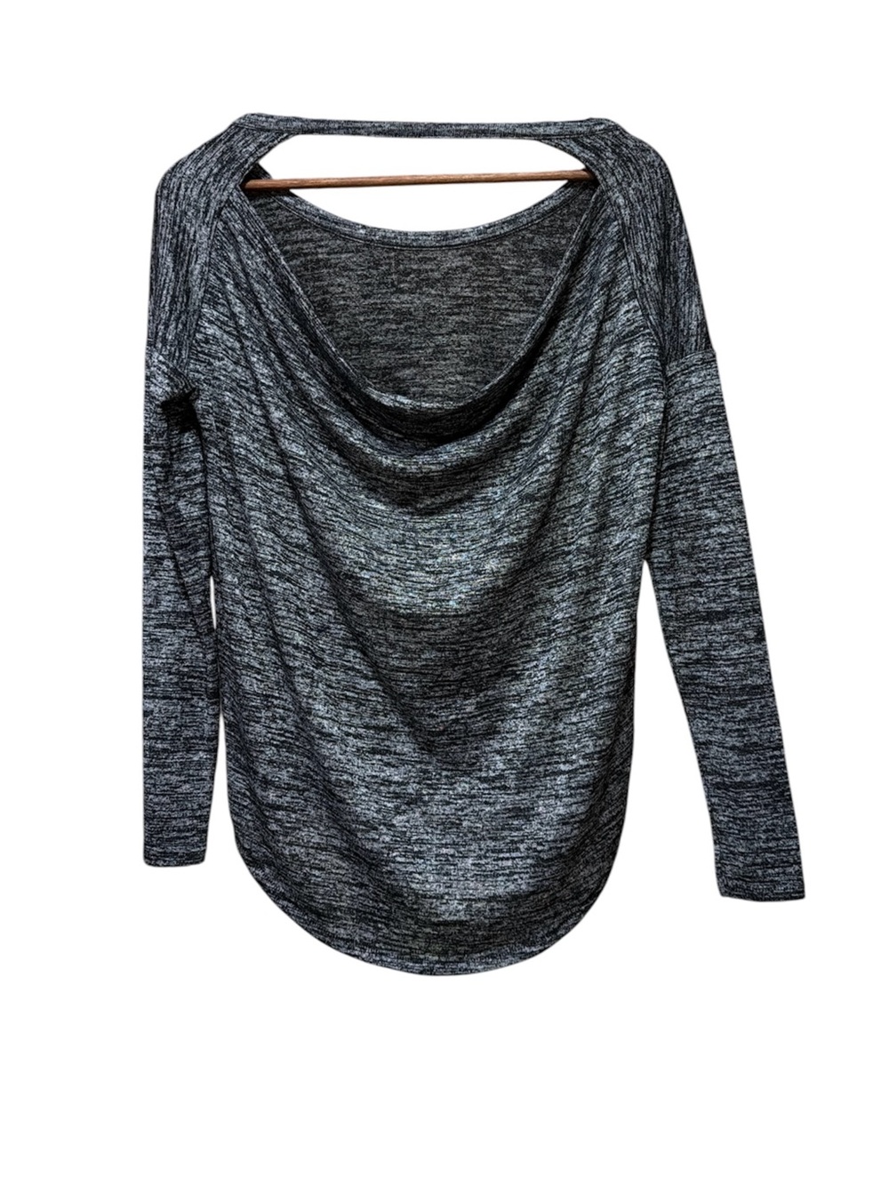 Rag & Bone Gray Black Marled Draped Back Long Sleeve Top Oversized Open Back - Picture 4 of 7